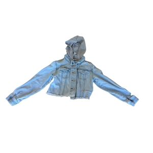 EUC Cat & Jack girls small 6 7 cropped snap button up hooded denim jacket blue